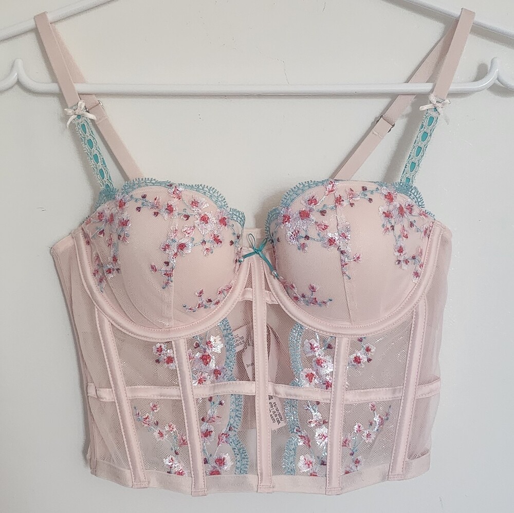 Victoria's Secret Floral Embroidered Mesh Bustier Top Size XS